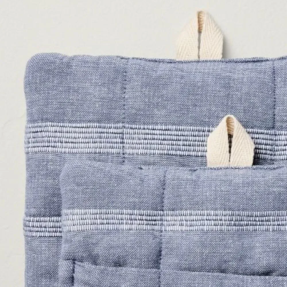 2pc Textured Stripe Potholder Set Blue - Hearth & Hand™ with Magnolia